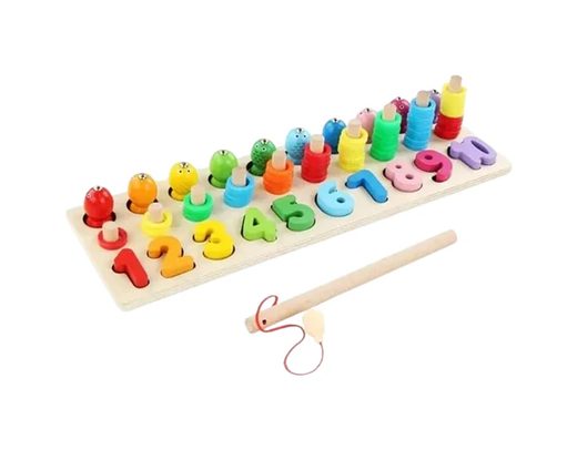 Ábaco de madera con números y peces